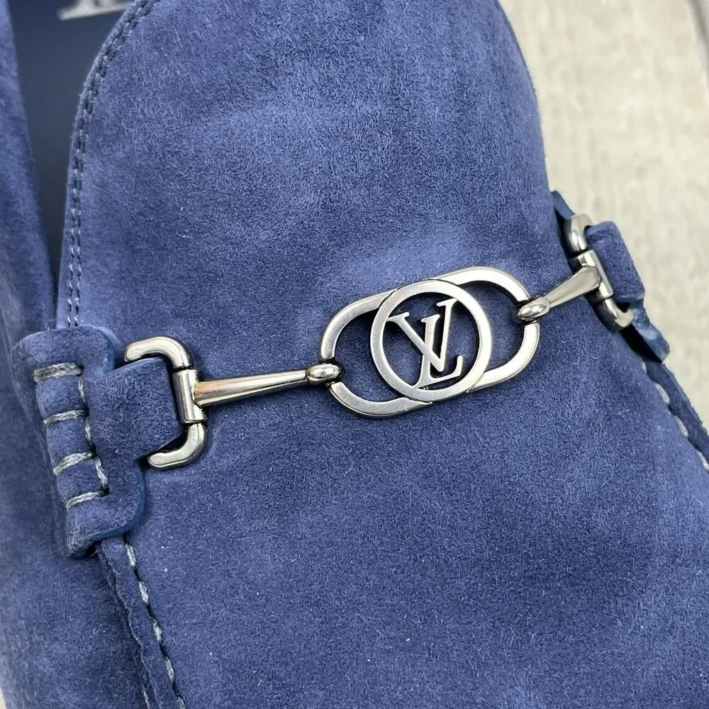 Louis Vuitton LV Driver Moccasins Men’s 10 M Blue Suede Leather NEW with Box Bag